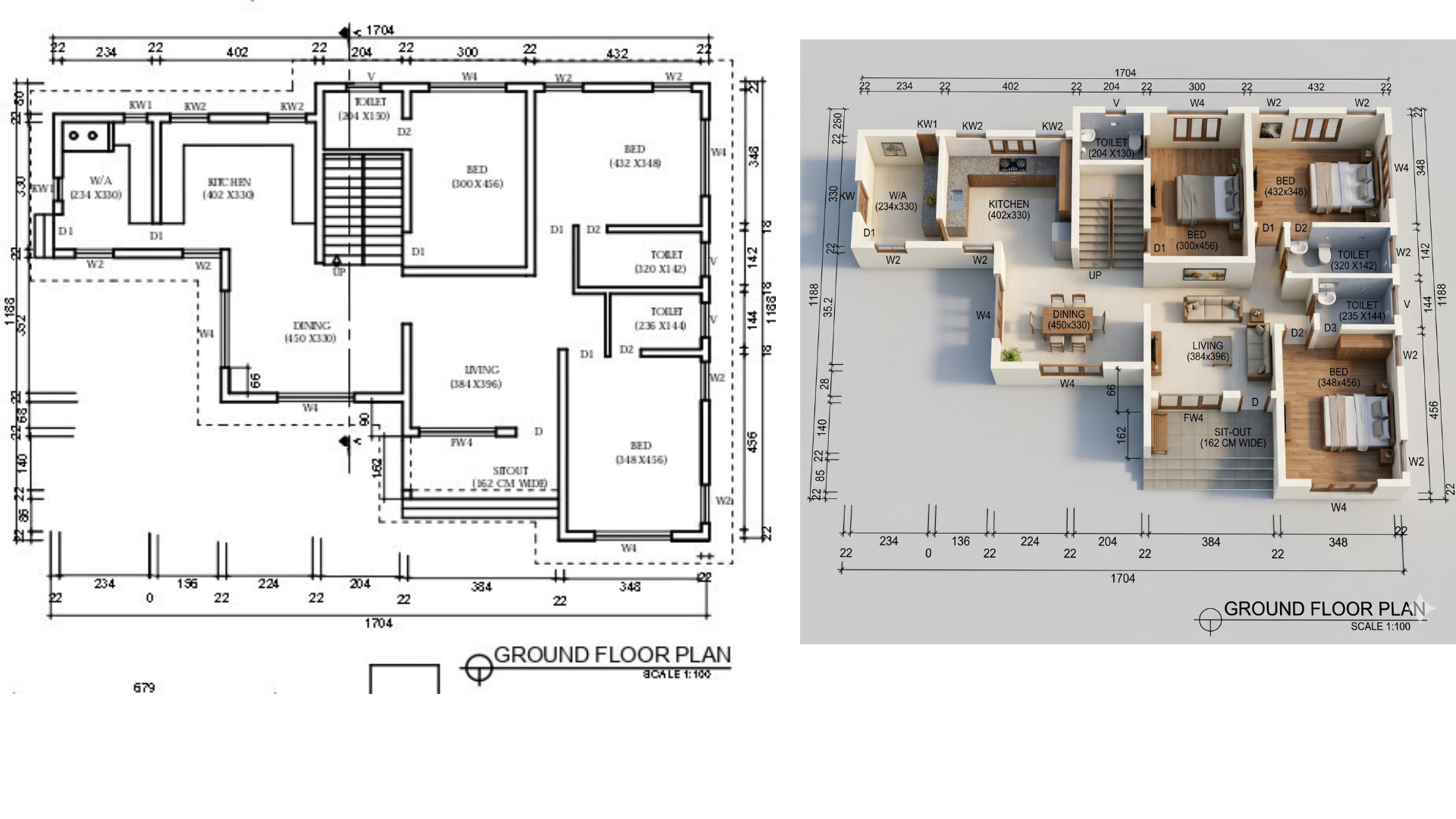 Ground floor plan with 3D cutaway view